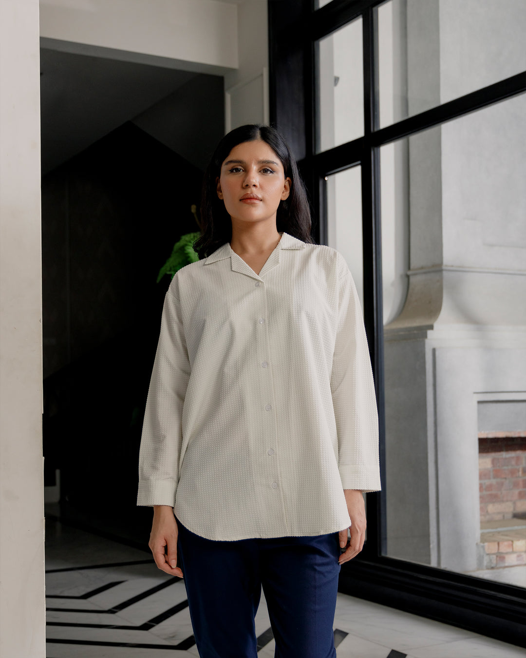 Ivory Textured Cuban Collar Shirt