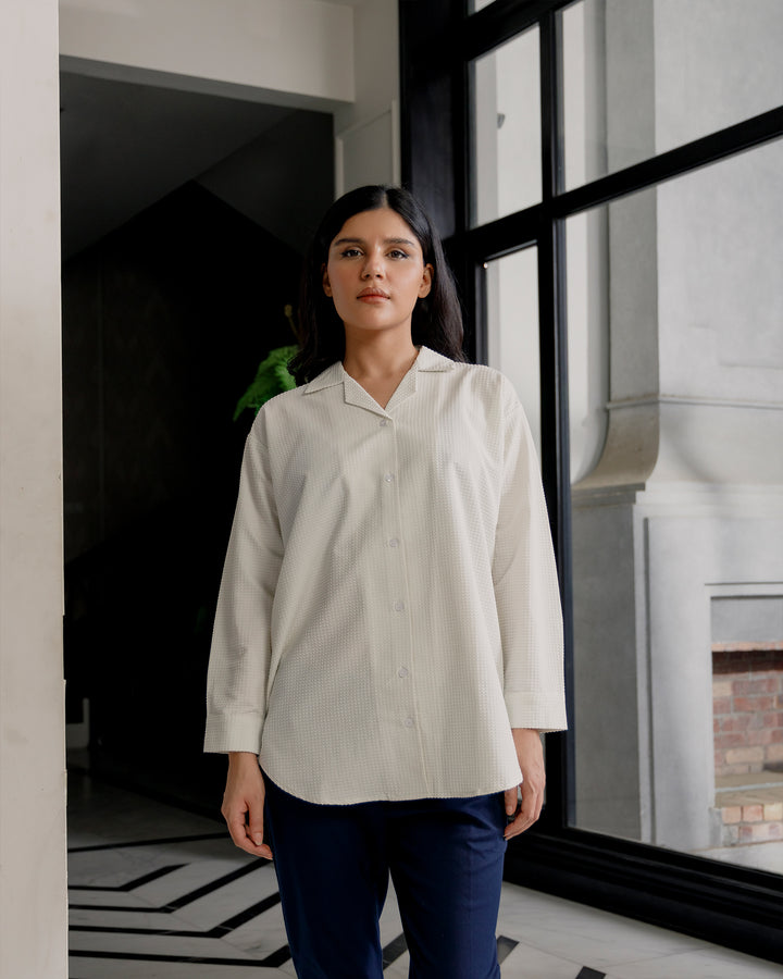 Ivory Textured Cuban Collar Shirt