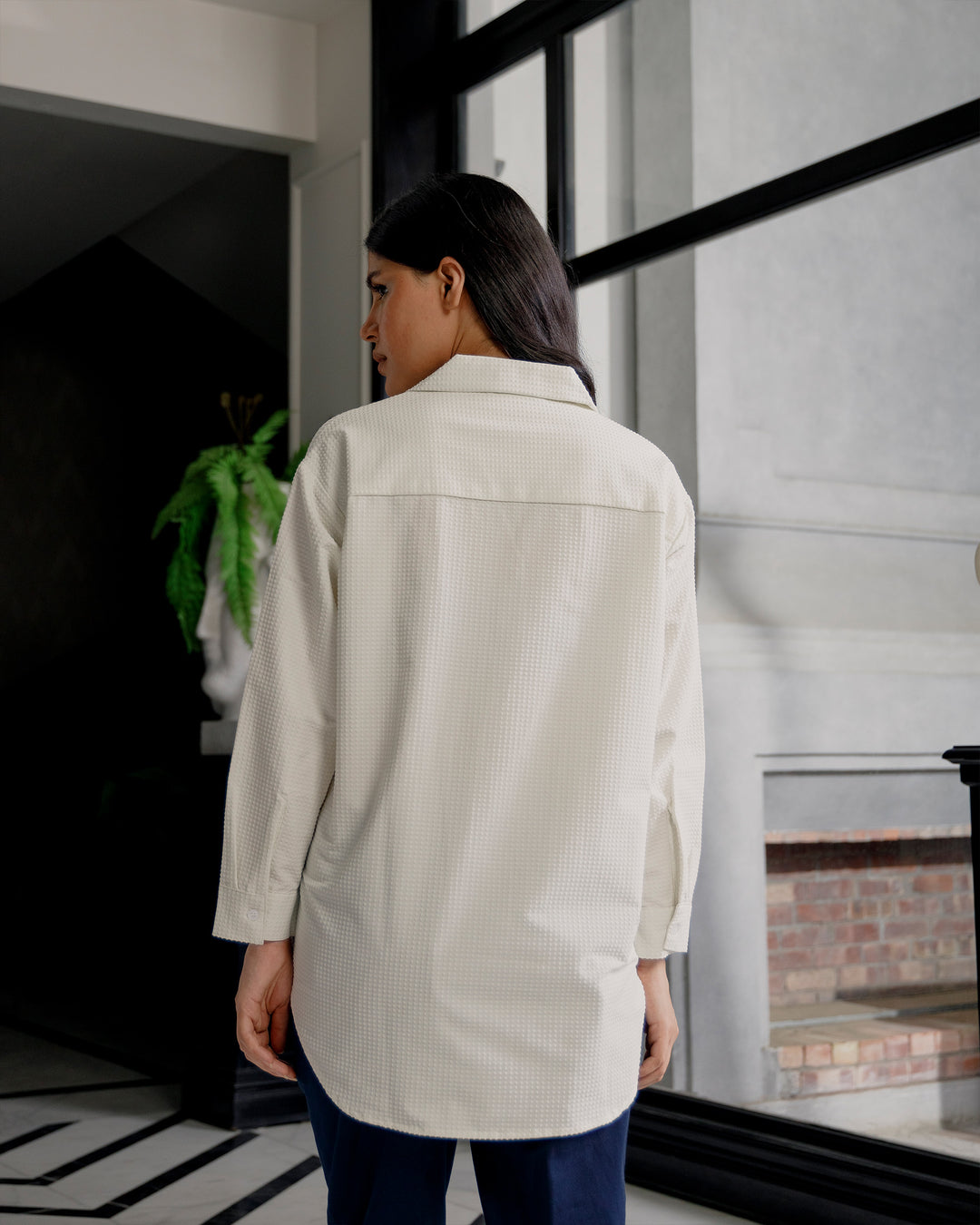 Ivory Textured Cuban Collar Shirt