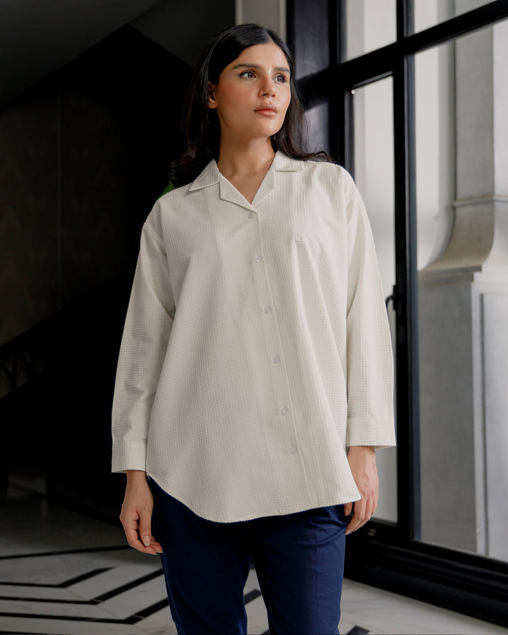 Ivory Textured Cuban Collar Shirt