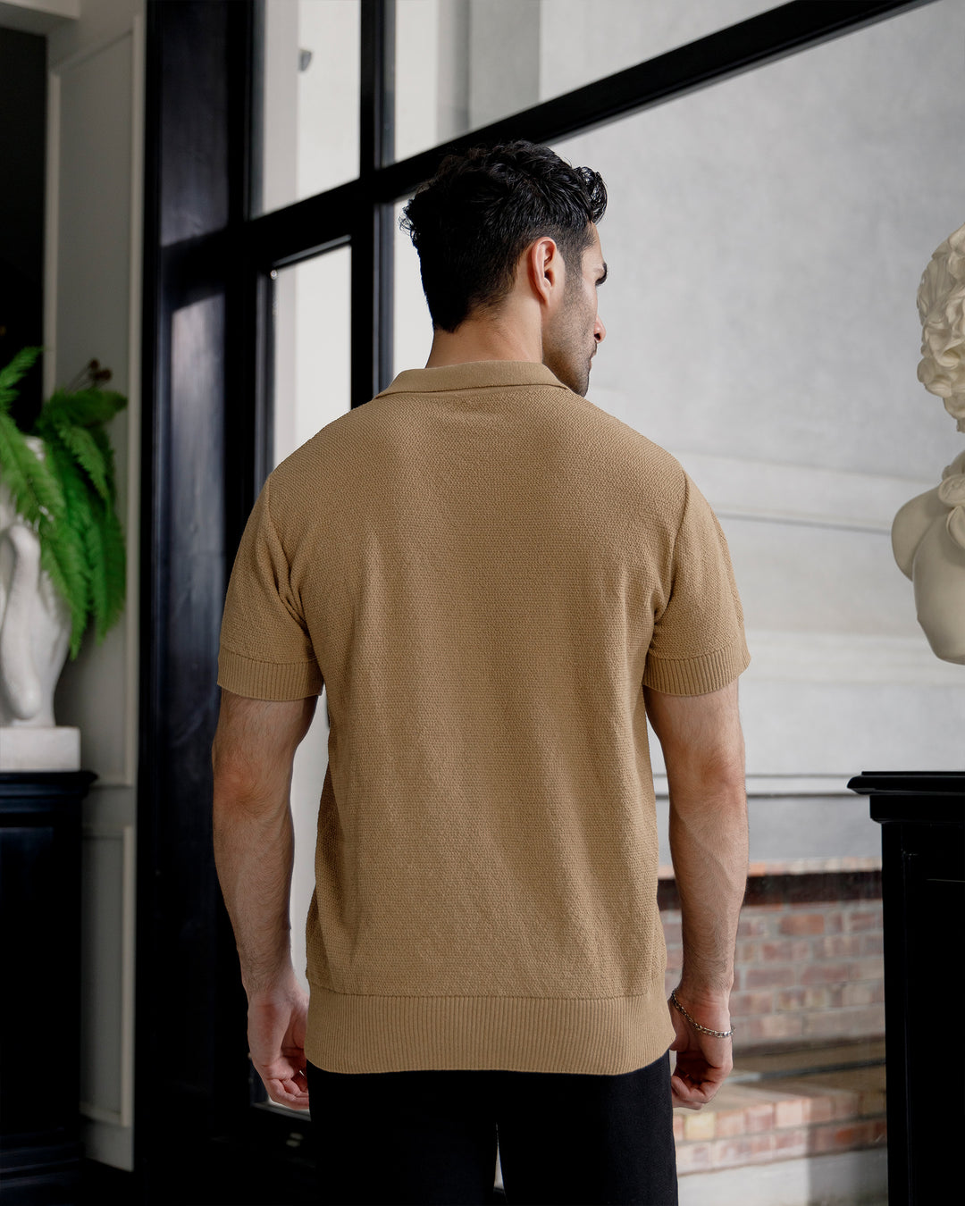 Men’s Camel Textured Knit Polo