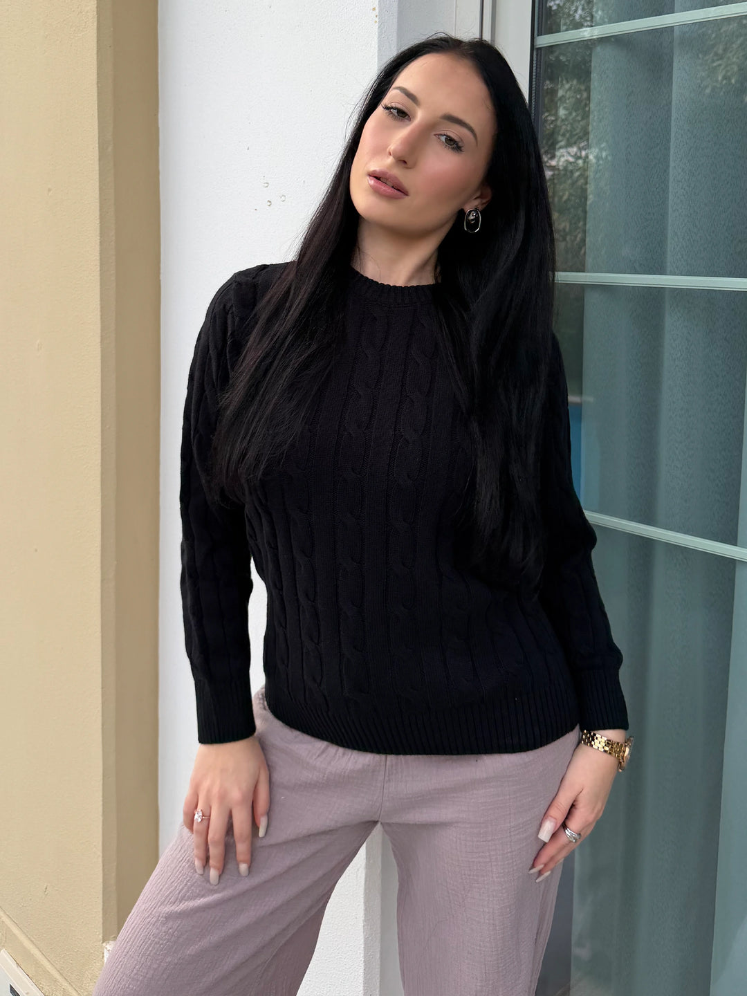 Women’s Black Cable Knit Sweater