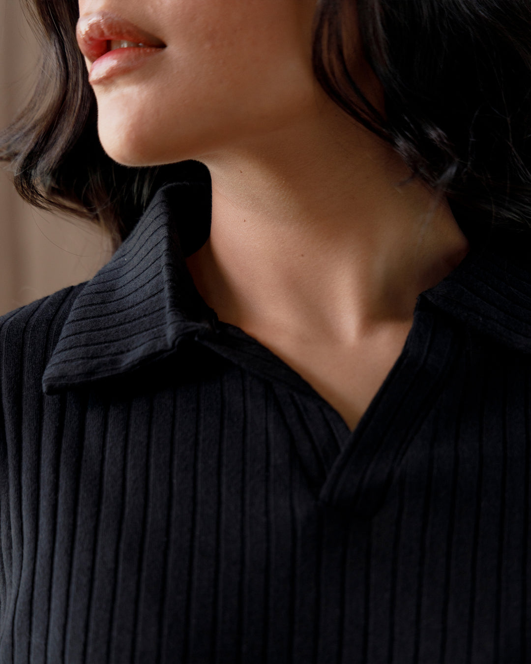 Black Textured Rib Top