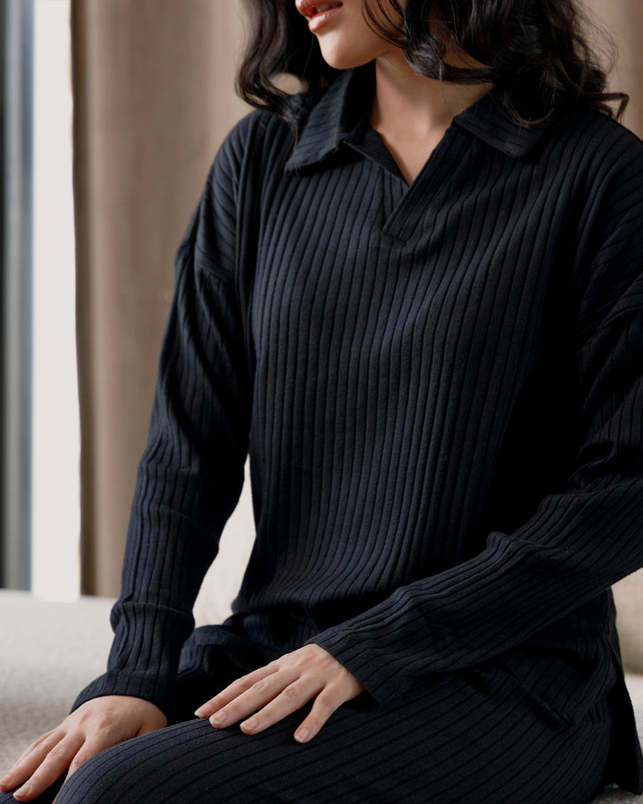 Black Textured Rib Top