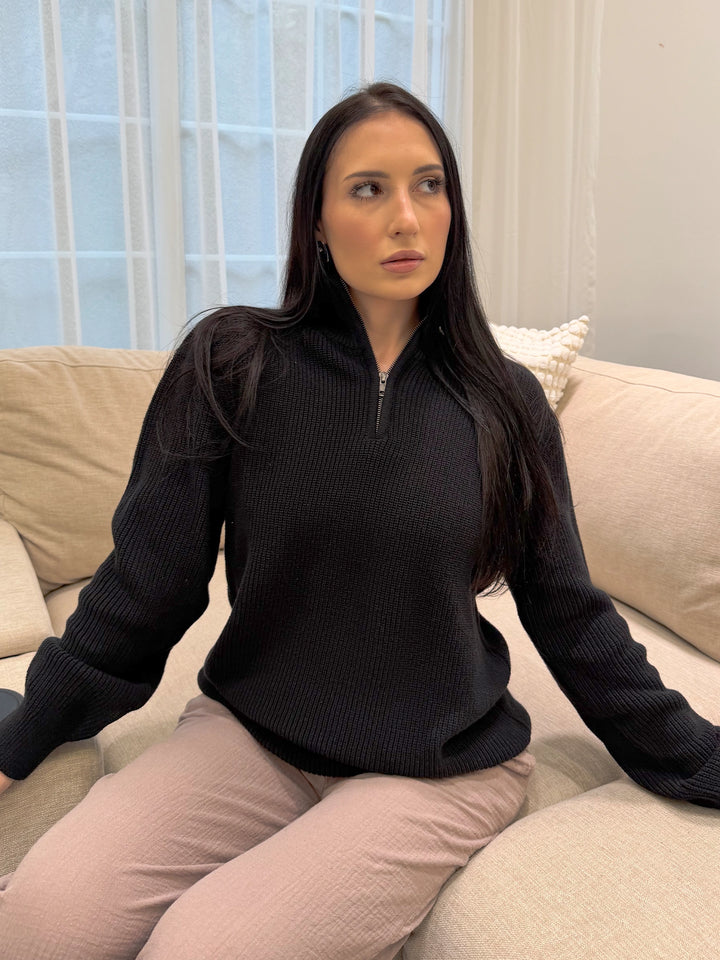 Women's Black Textured Sweater