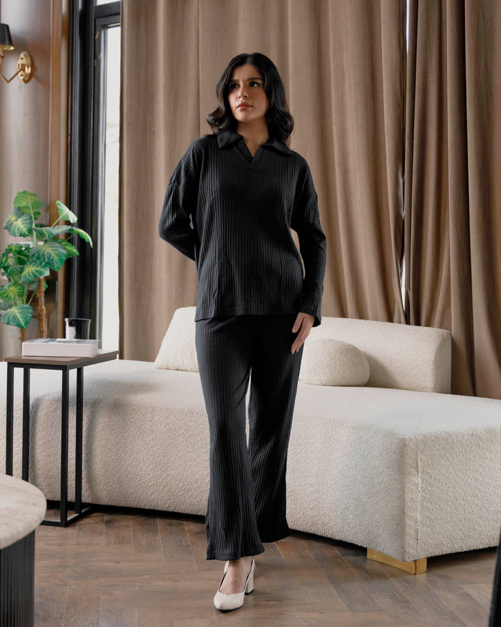 Black Textured Rib Co-Ord