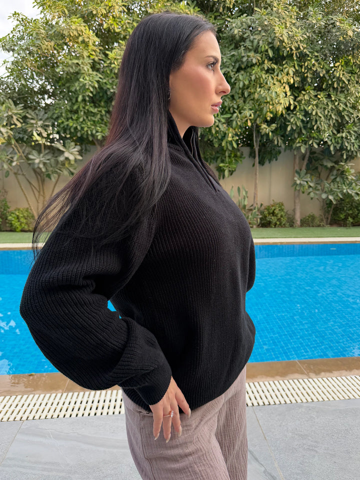 Women's Black Textured Sweater