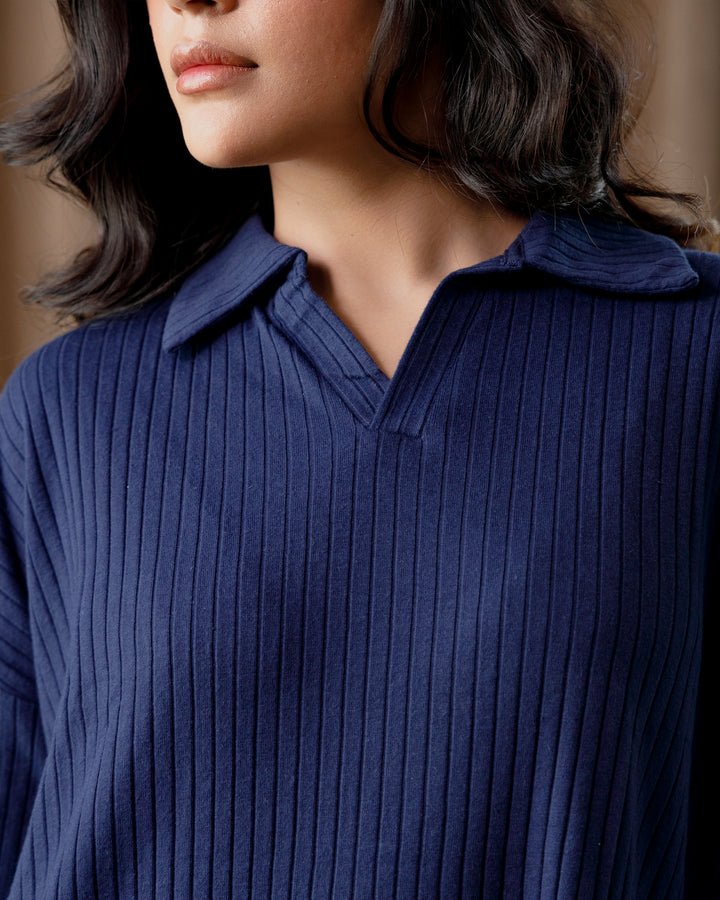 Navy Textured Rib Top