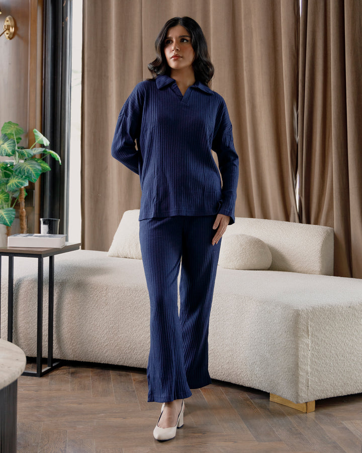 Navy Textured Rib Top