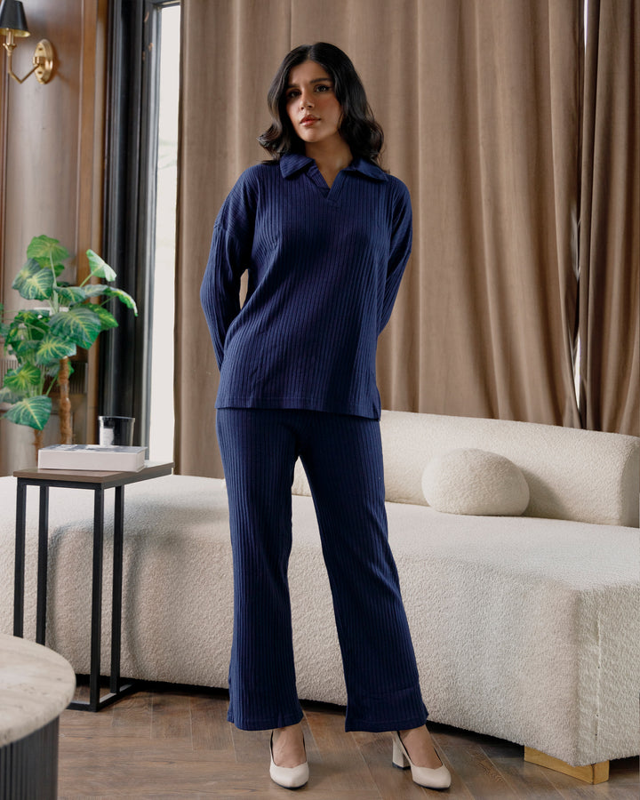 Navy Textured Rib Top