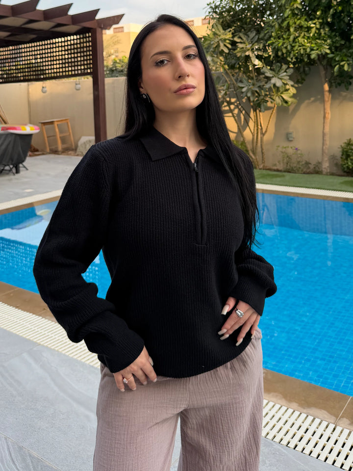 Women's Black Textured Sweater