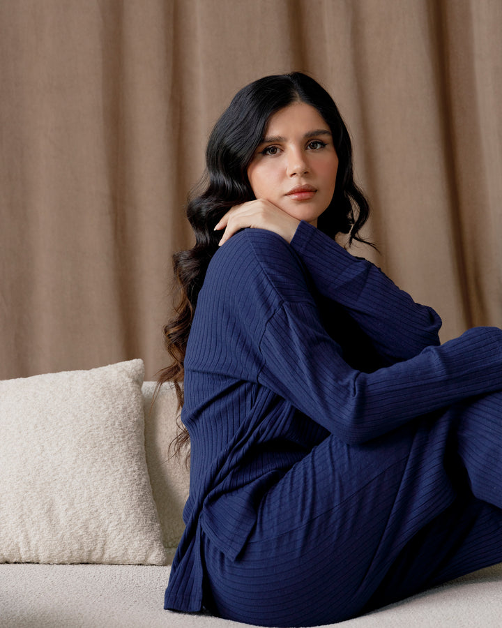 Navy Textured Rib Top