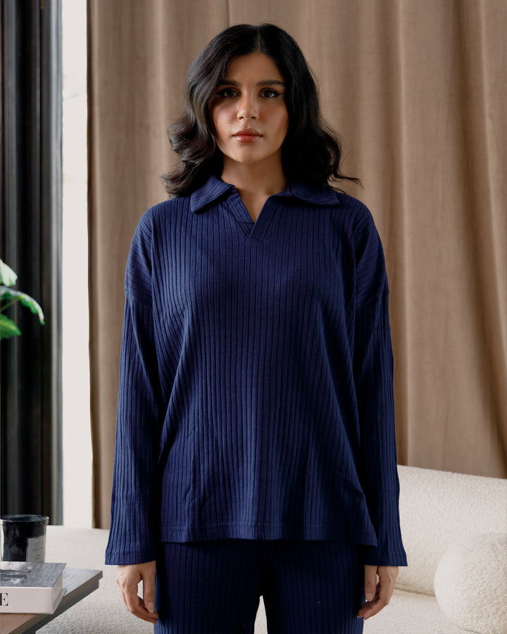 Navy Textured Rib Top