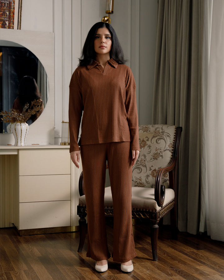 Brown Textured Rib Top