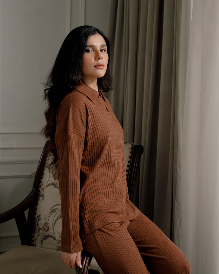 Brown Textured Rib Top