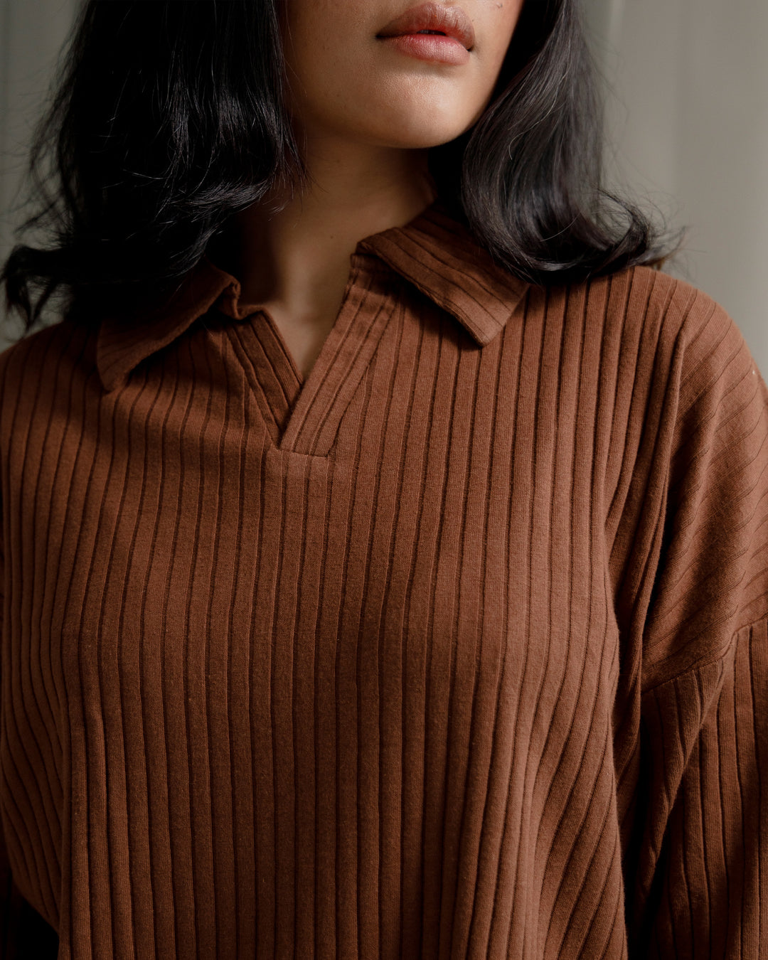 Brown Textured Rib Top