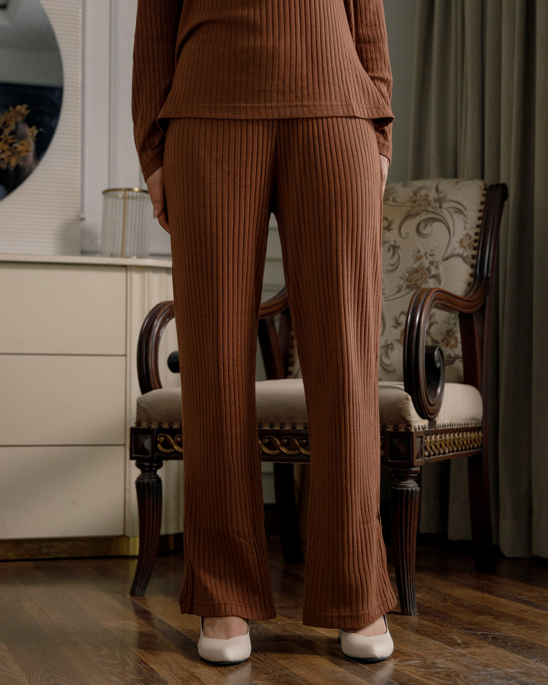 Brown Textured Rib Trousers