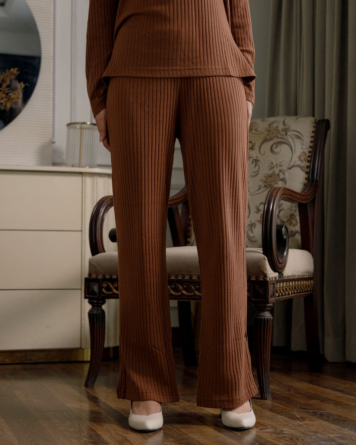 Brown Textured Rib Trousers