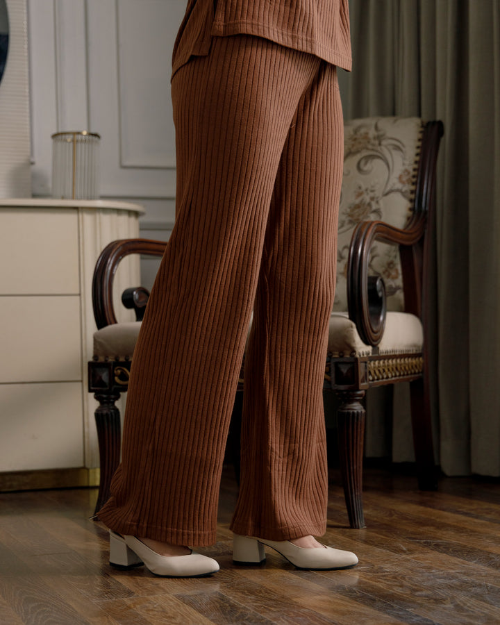 Brown Textured Rib Trousers