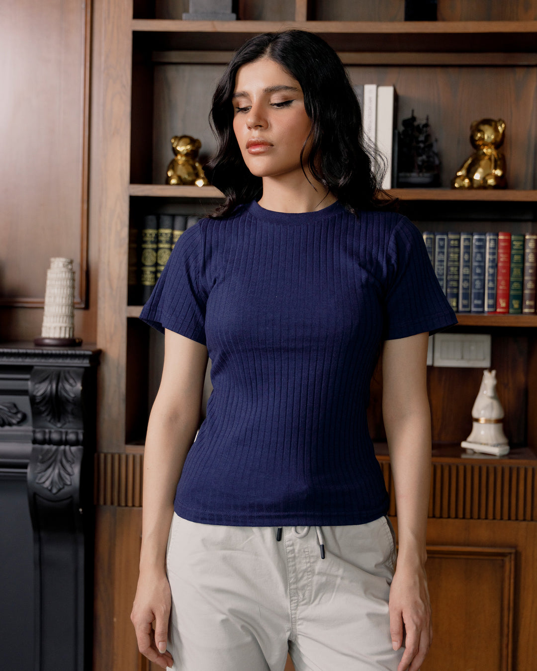 Navy Rib Knit Tee
