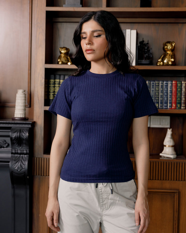 Navy Rib Knit Tee