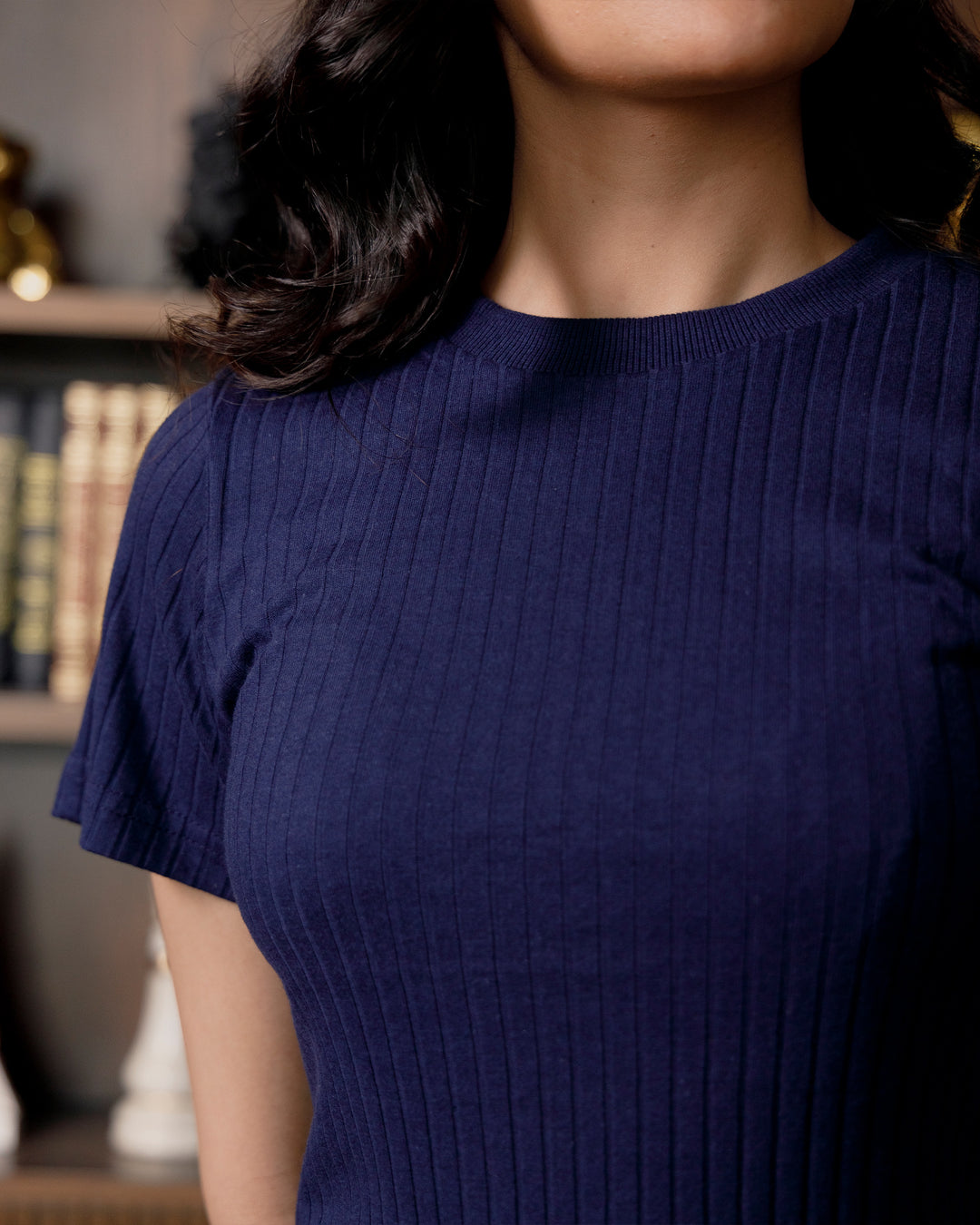 Navy Rib Knit Tee