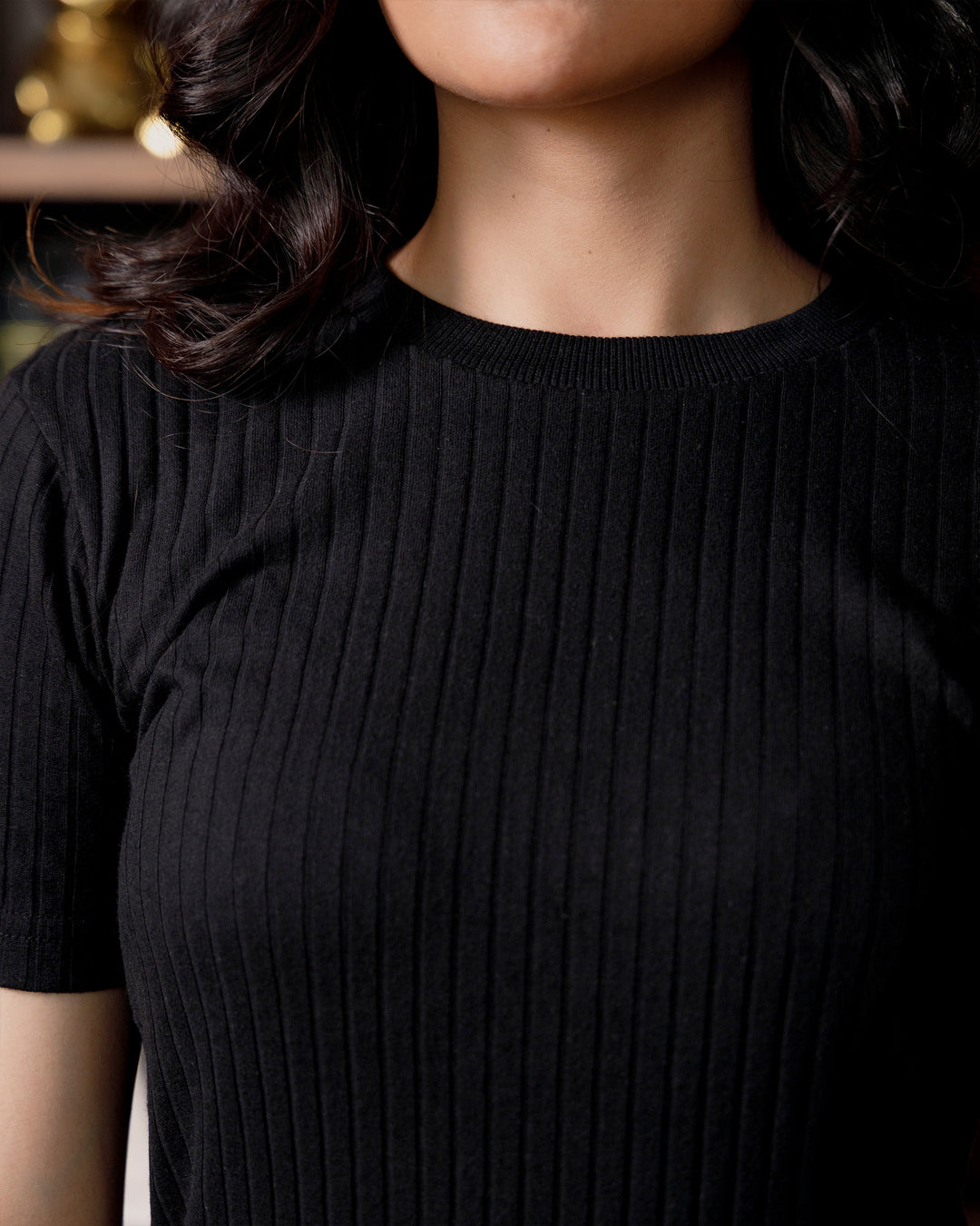 Black Textured Rib Tee