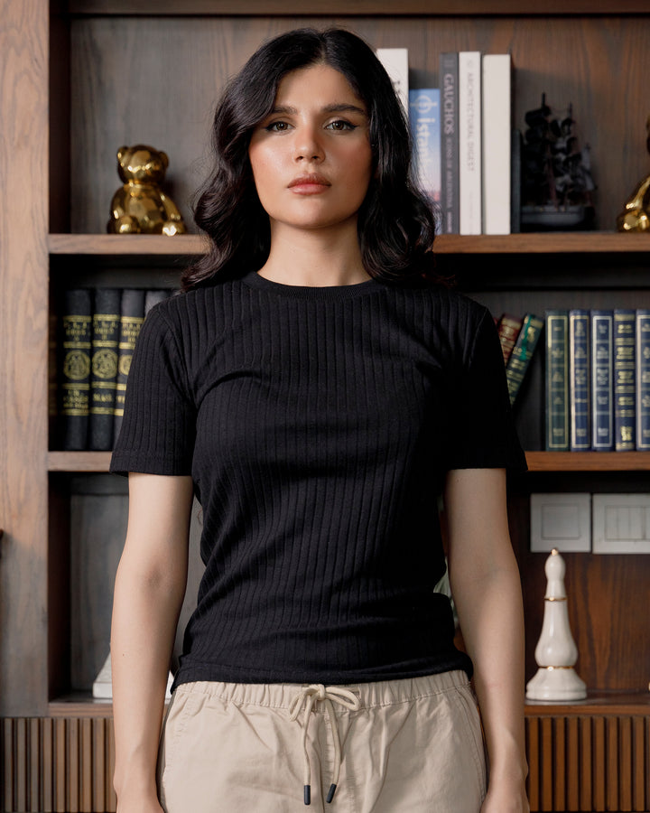 Black Textured Rib Tee