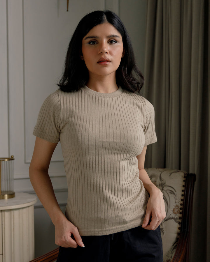 Beige Textured Rib Tee