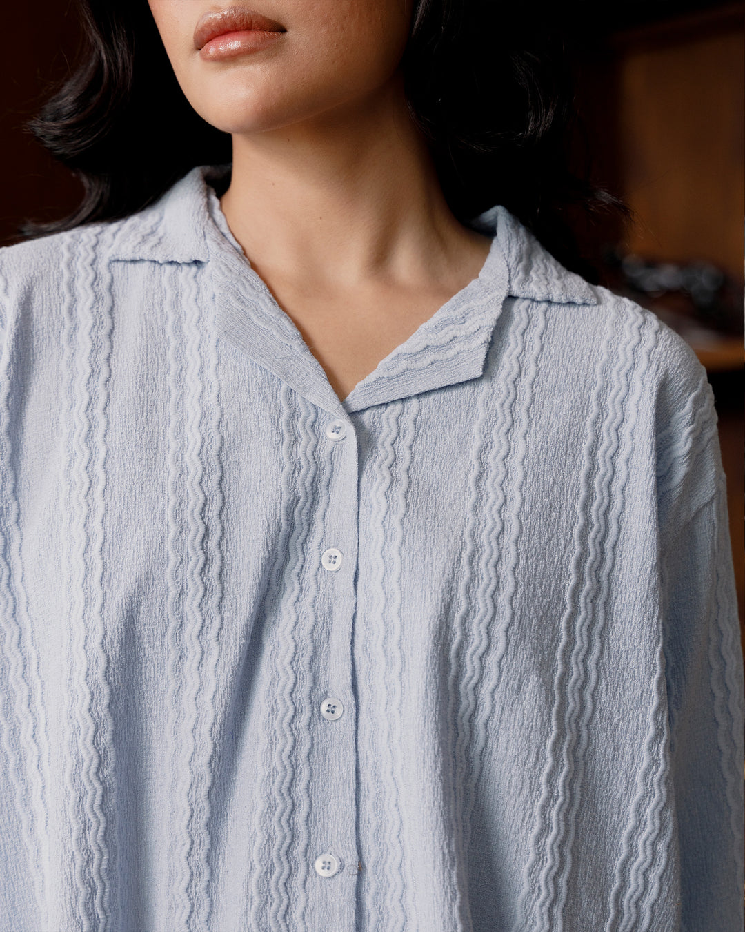 Blue Ripple Cuban Collar Shirt