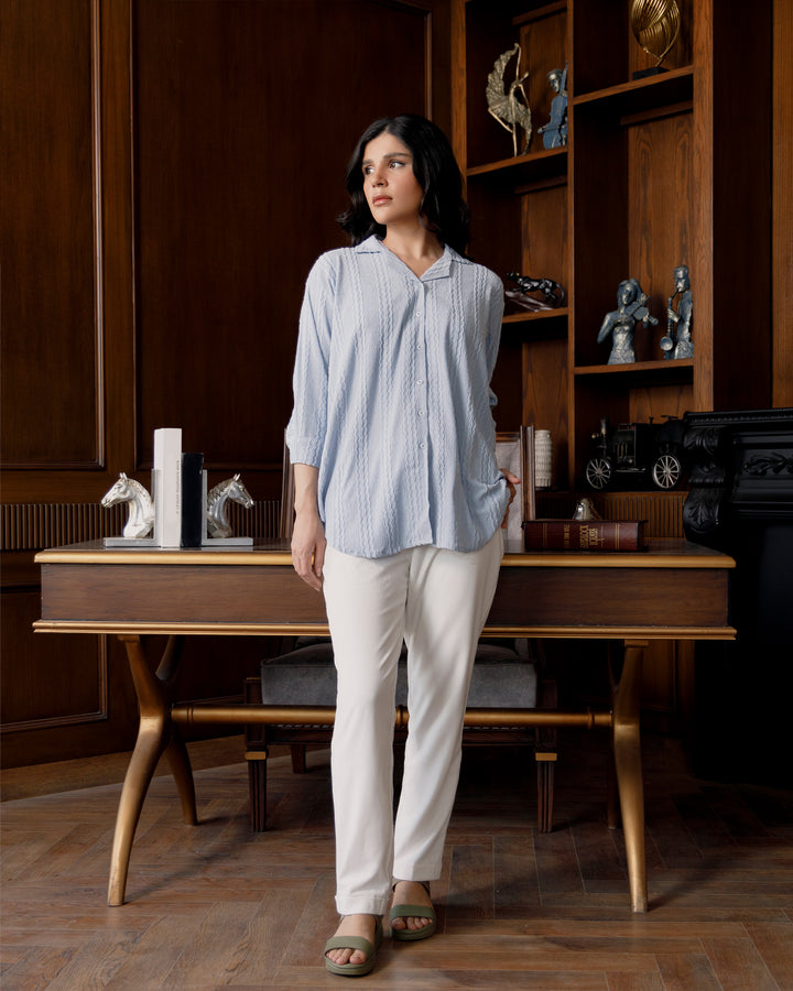 Blue Ripple Cuban Collar Shirt