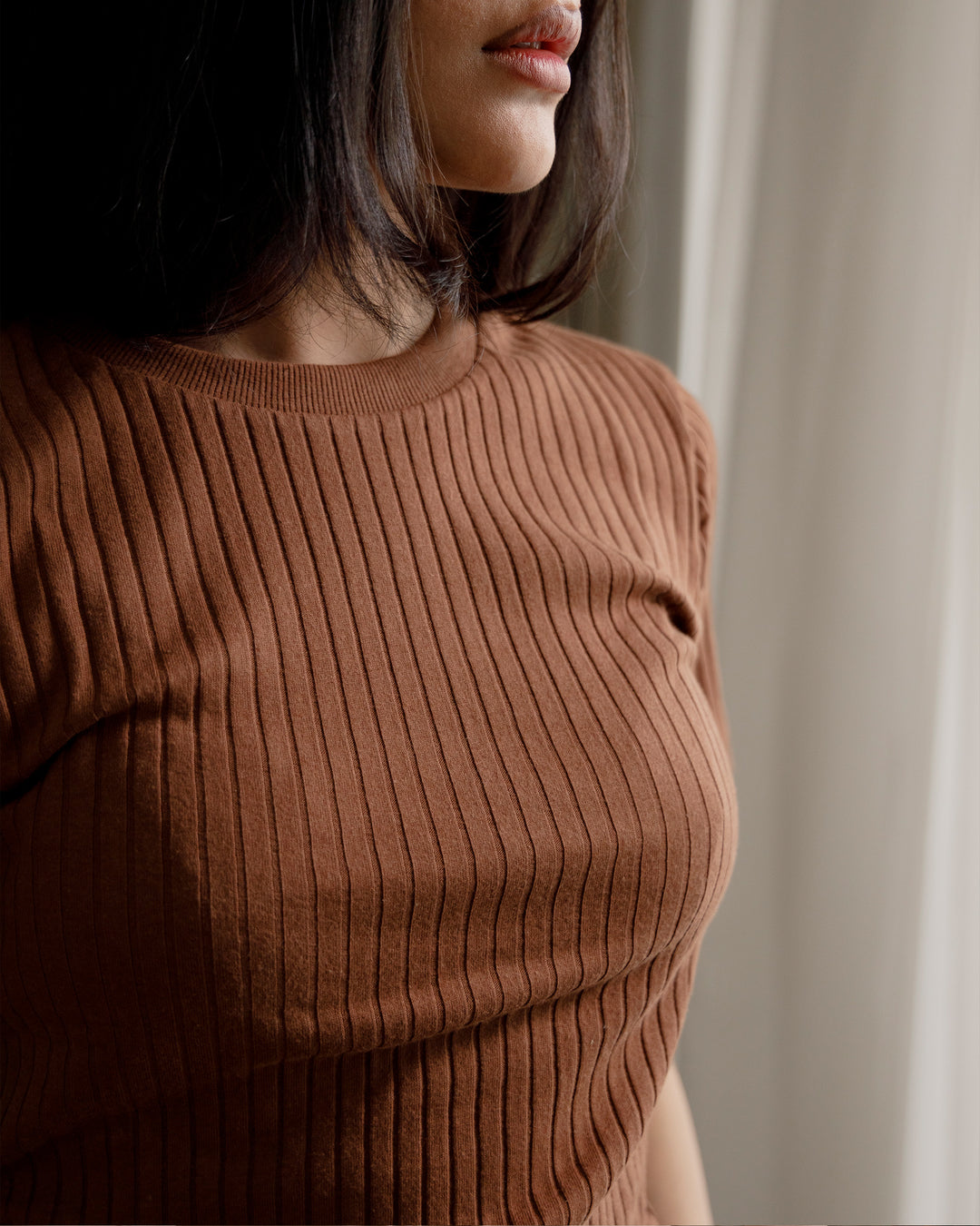 Brown Rib Knit Tee