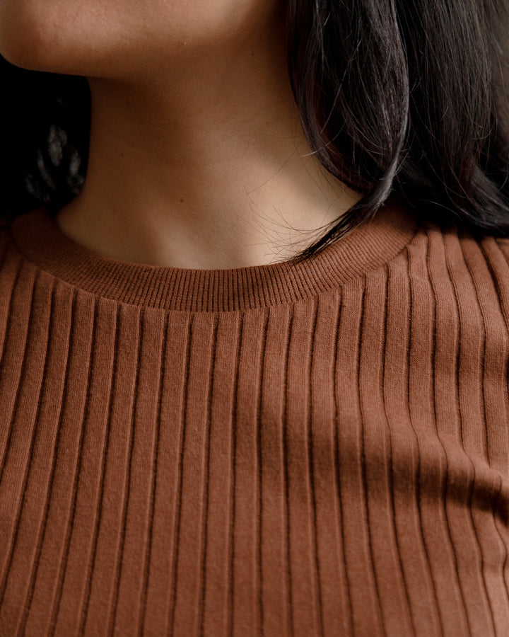 Brown Rib Knit Tee