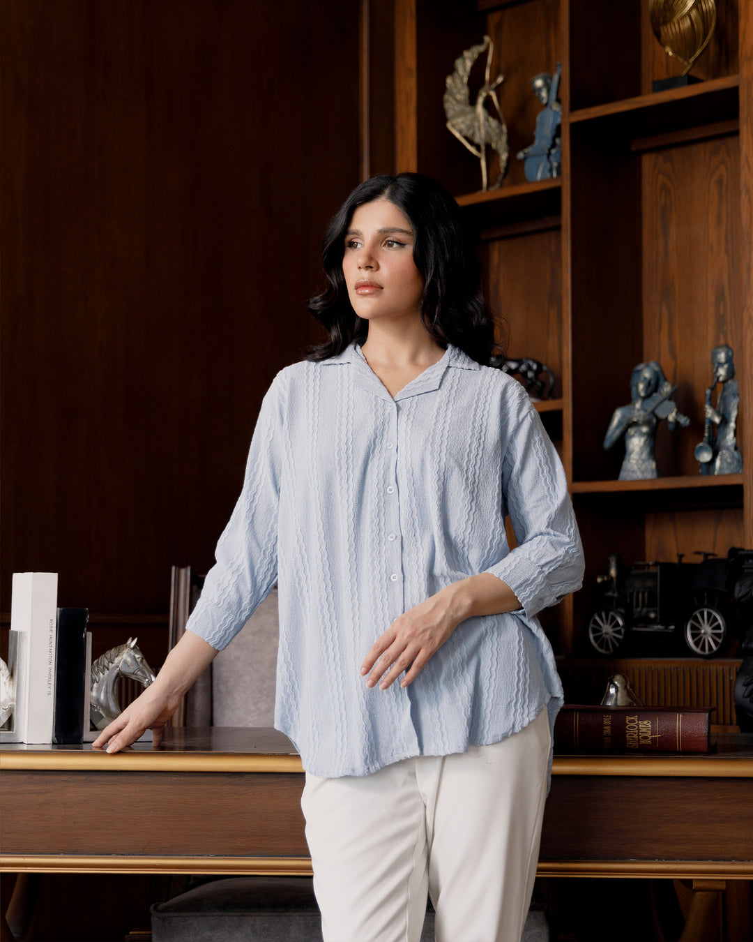 Blue Ripple Cuban Collar Shirt