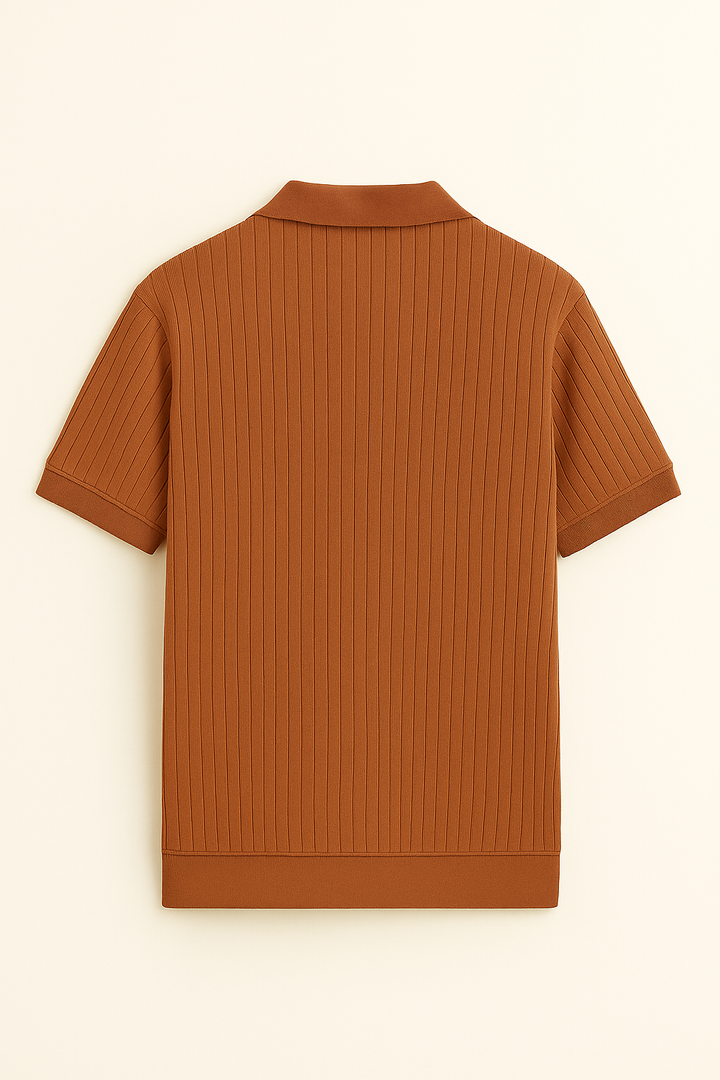Brown Rib Knit Polo