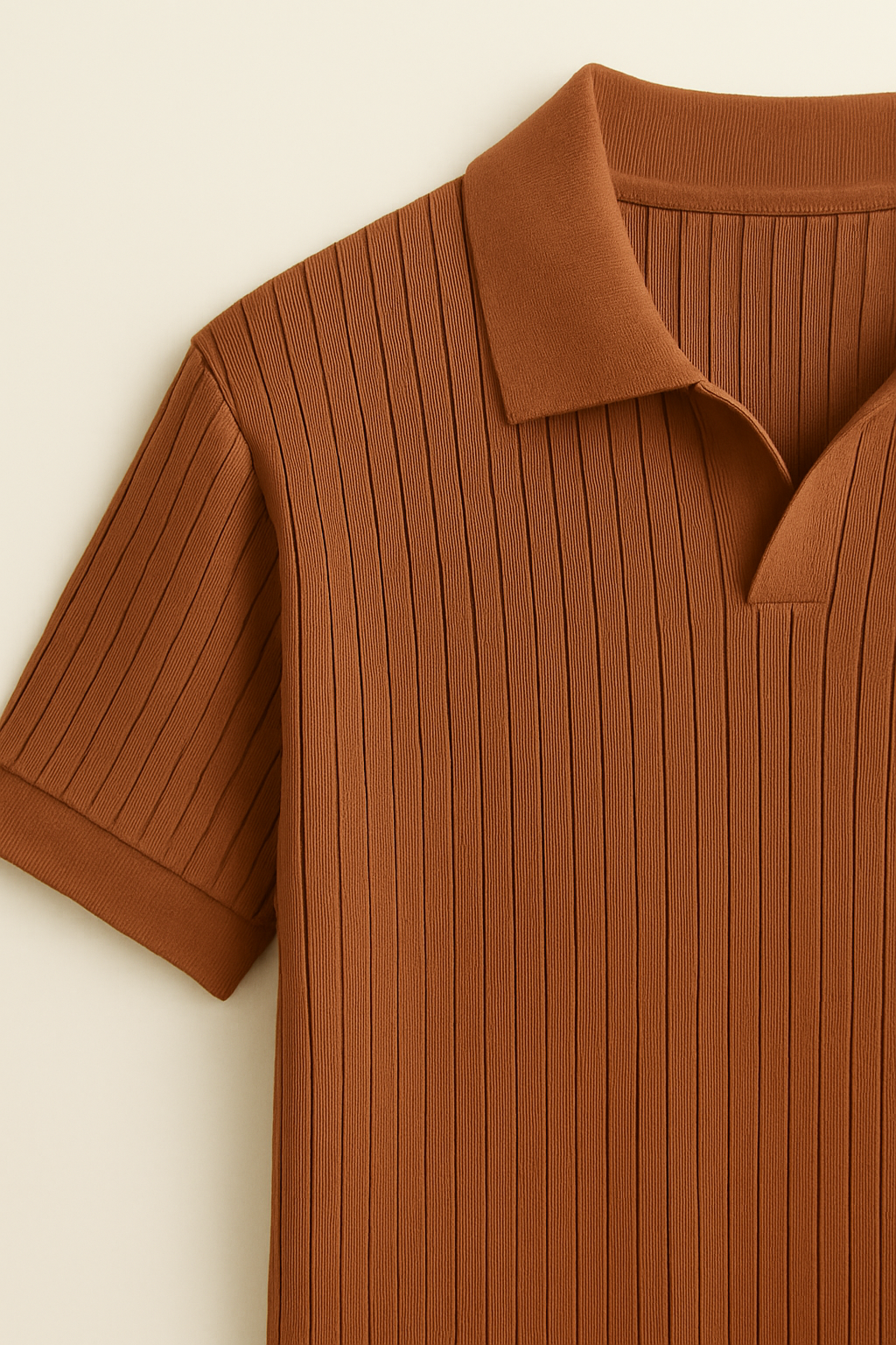 Brown Rib Knit Polo