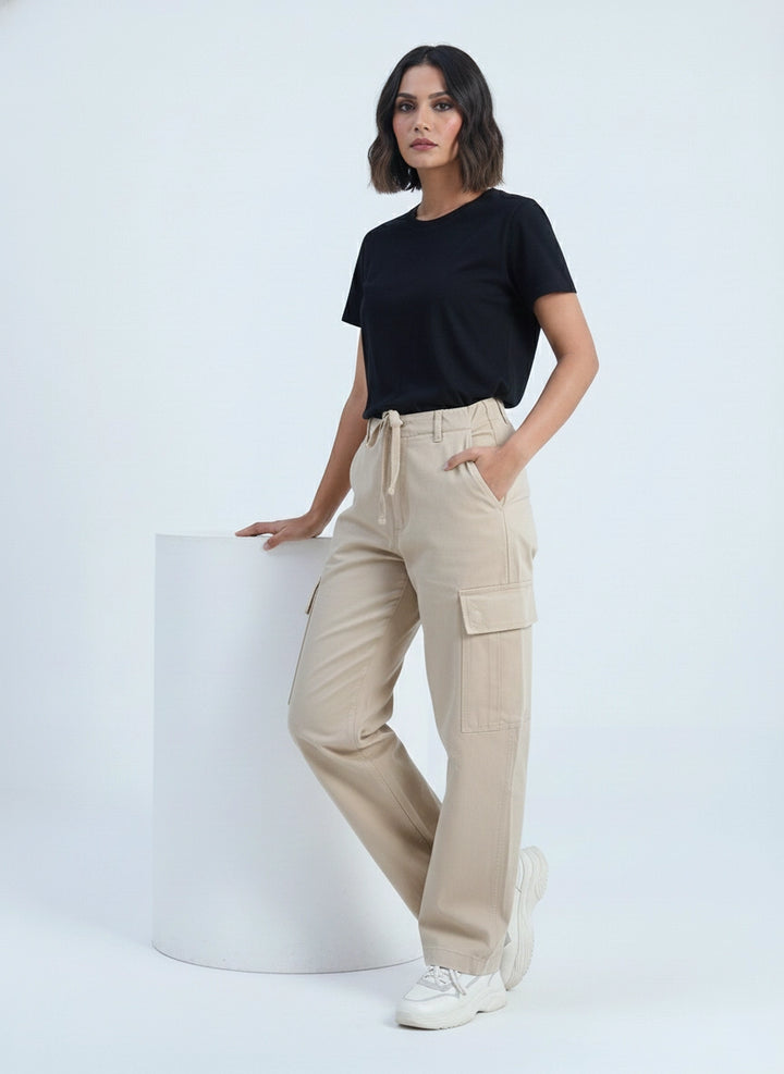 Woman Comfort Cargo Pants Beige