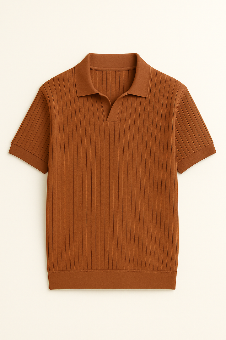 Brown Rib Knit Polo