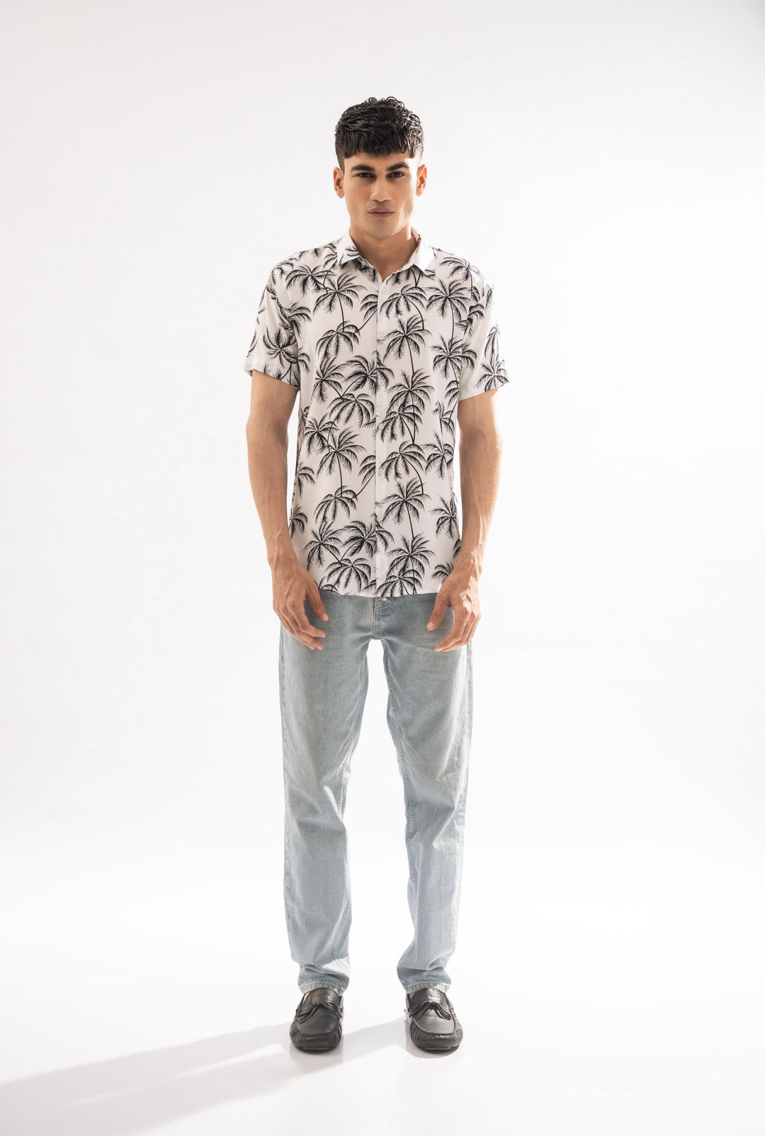 White Palm Tree Linen Shirt