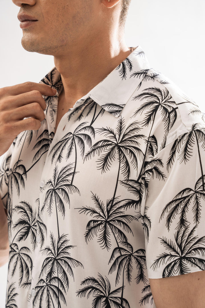 White Palm Tree Linen Shirt