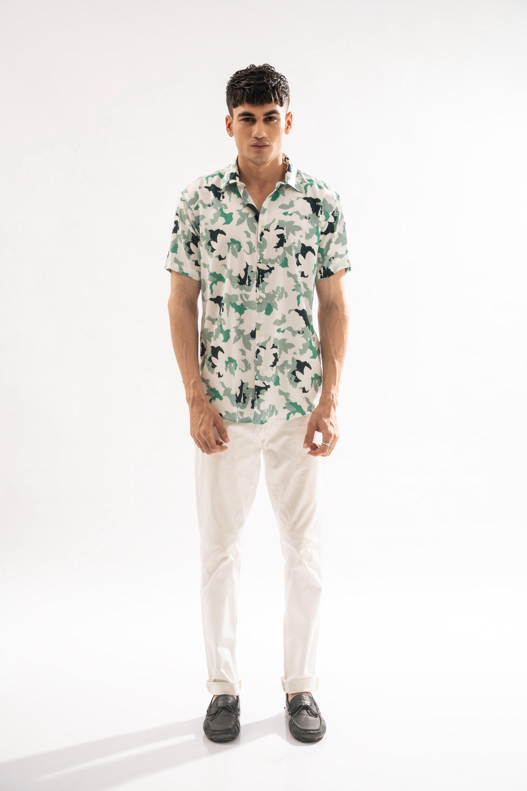 Green Abstract Linen Shirt