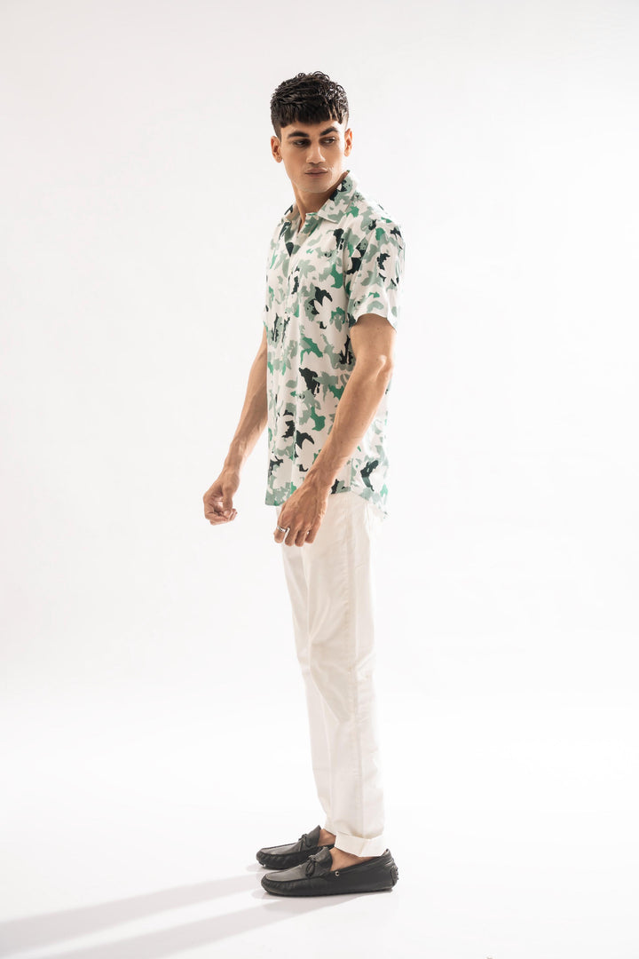 Green Abstract Linen Shirt