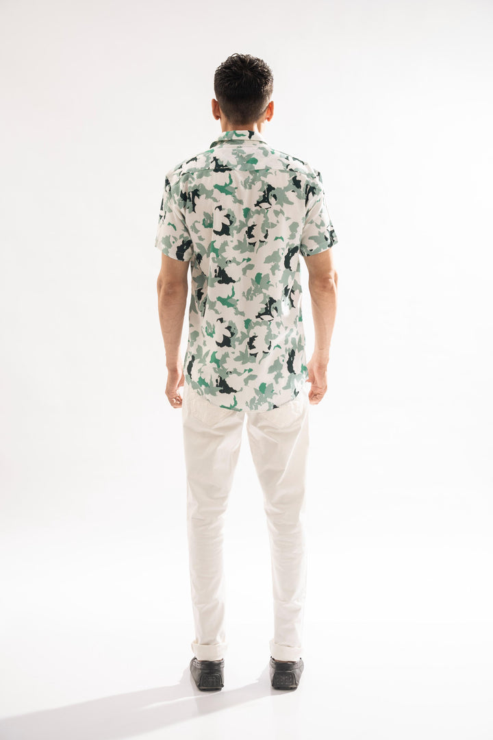 Green Abstract Linen Shirt