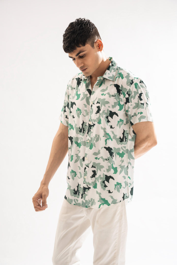 Green Abstract Linen Shirt