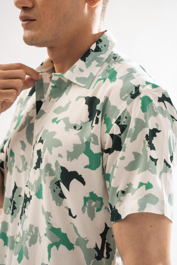 Green Abstract Linen Shirt