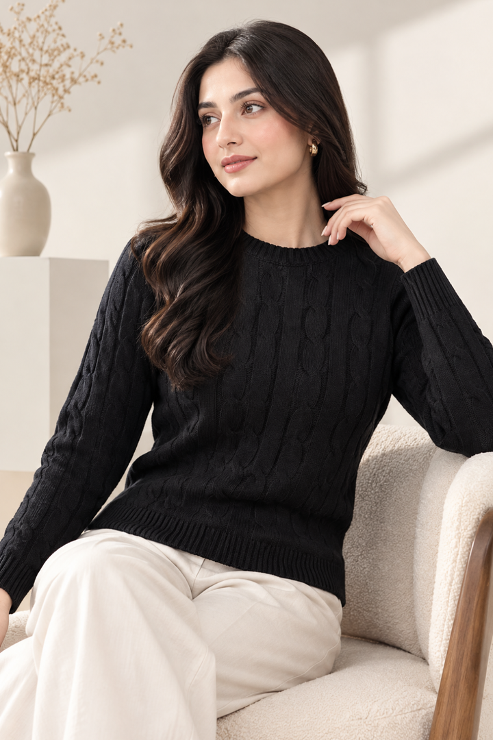 Women’s Black Cable Knit Sweater