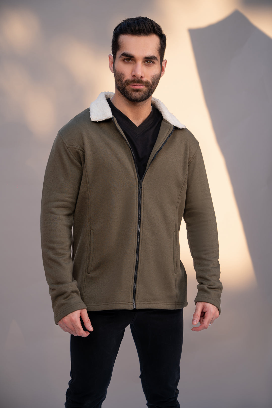 Army Green Jacket with Sherpa Collar