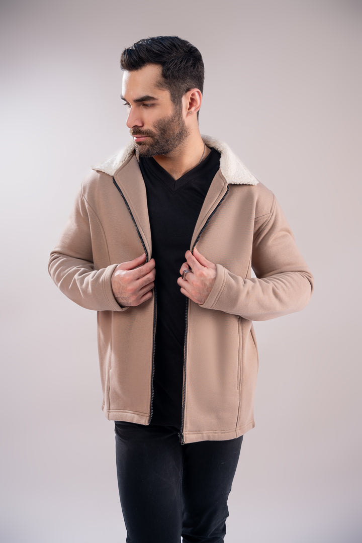 Beige Jacket with Sherpa Collar