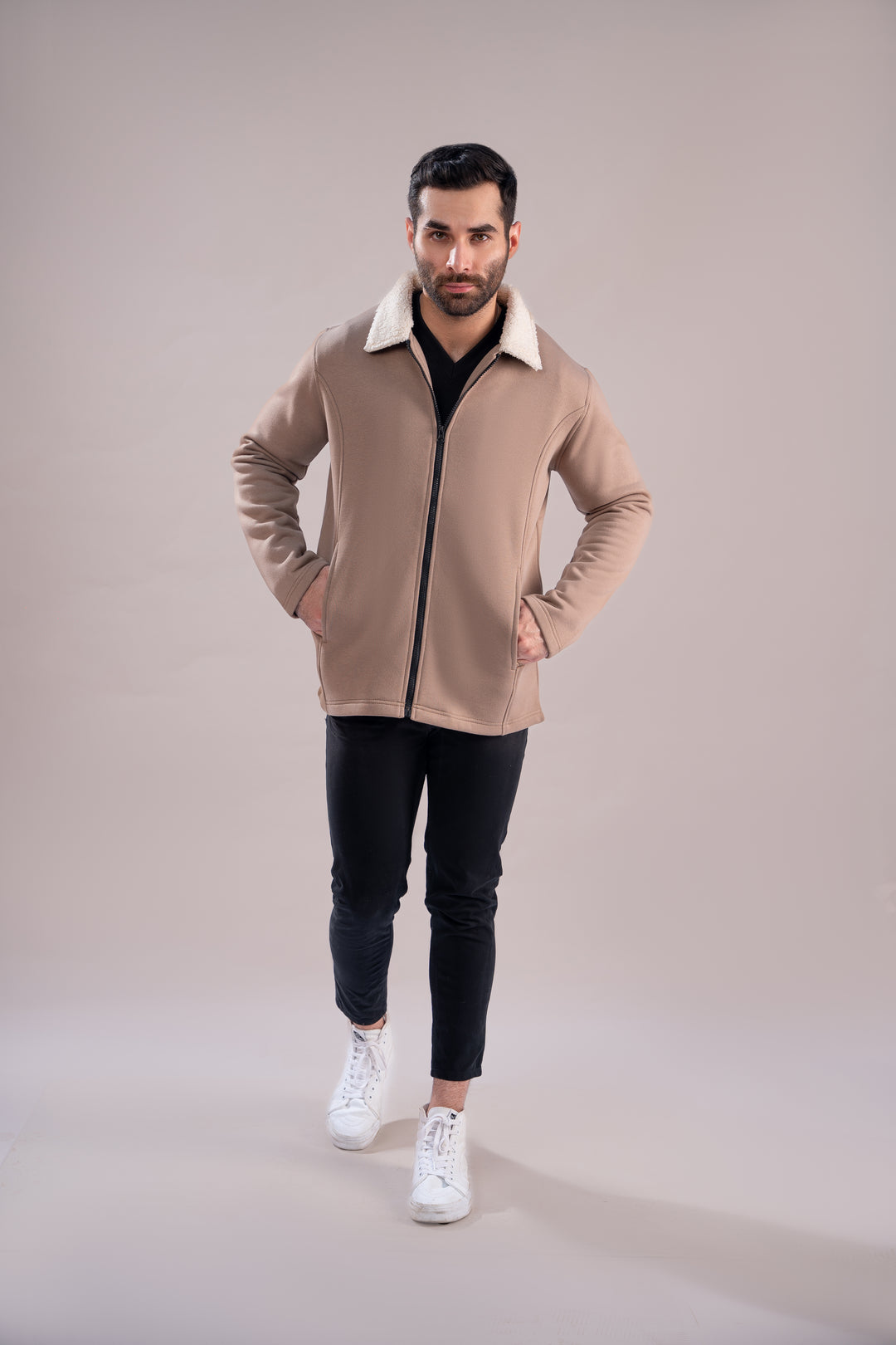 Beige Jacket with Sherpa Collar