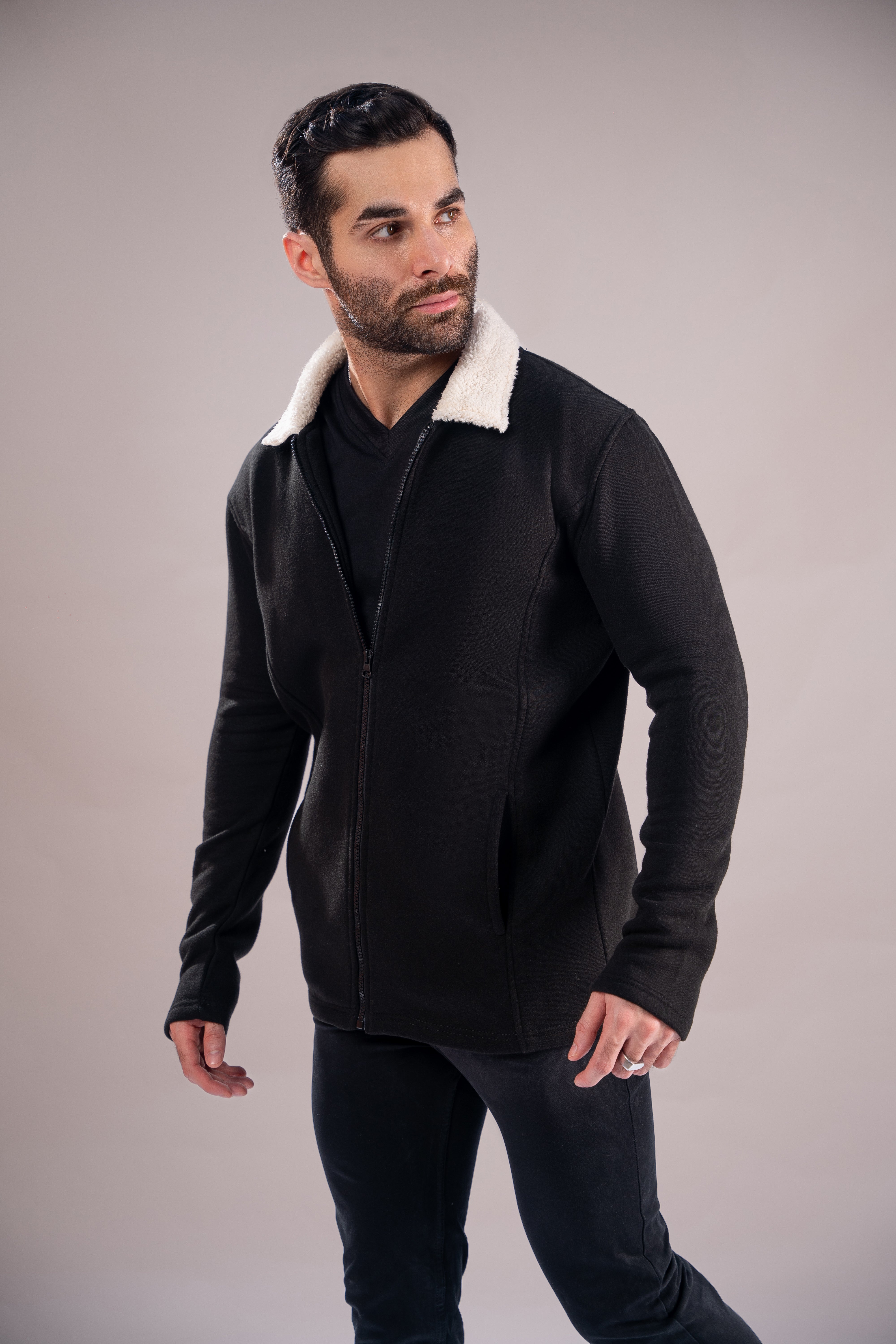 Black Jacket with Sherpa Collar